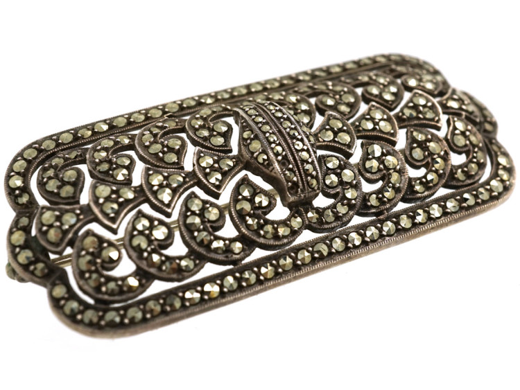 Art Deco Silver & Marcasite Rectangular Brooch