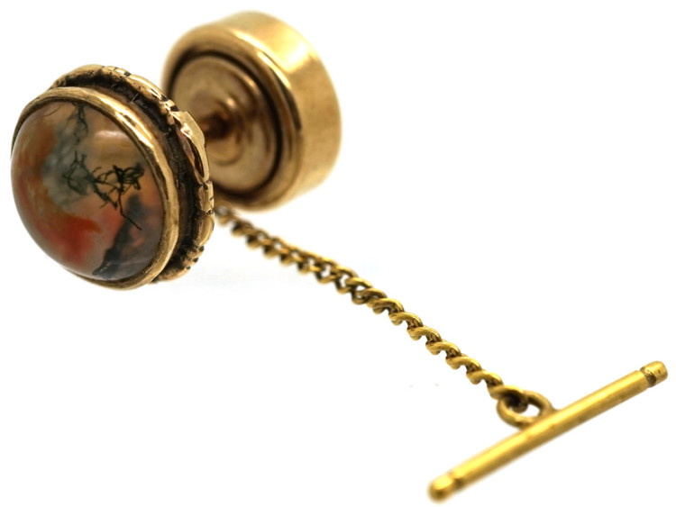 9ct Gold & Moss Agate Tie Stud