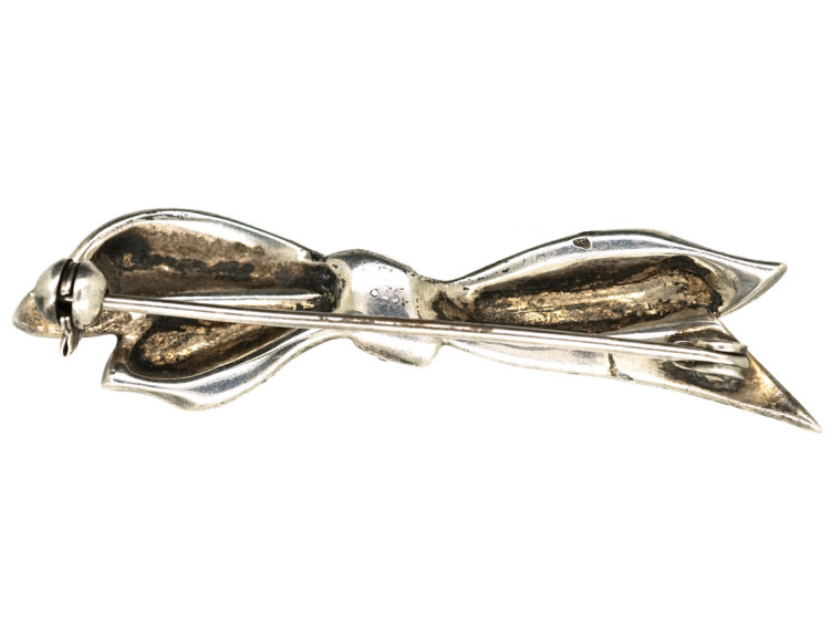Art Deco Silver & Marcasite Bow Brooch