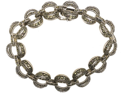 Art Deco Silver & Marcasite Interlinking Rings Bracelet