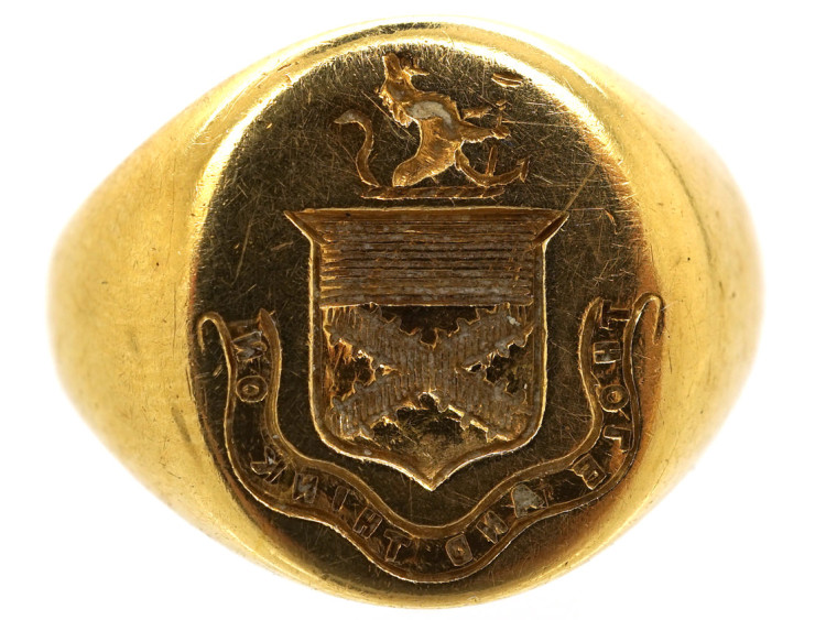 Victorian 18ct Gold Signet Ring With Crest Intaglio