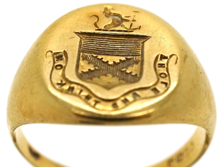 Victorian 18ct Gold Signet Ring With Crest Intaglio
