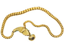 Victorian 18ct Gold, Turquoise Enamel, Natural Split Pearl, Ruby & Rose Diamond Snake Necklace