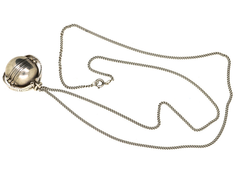 Silver Globe Shaped Four Compartment Locket on Silver Chain