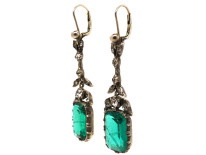 Art Deco Silver & Emerald Paste Drop Earrings