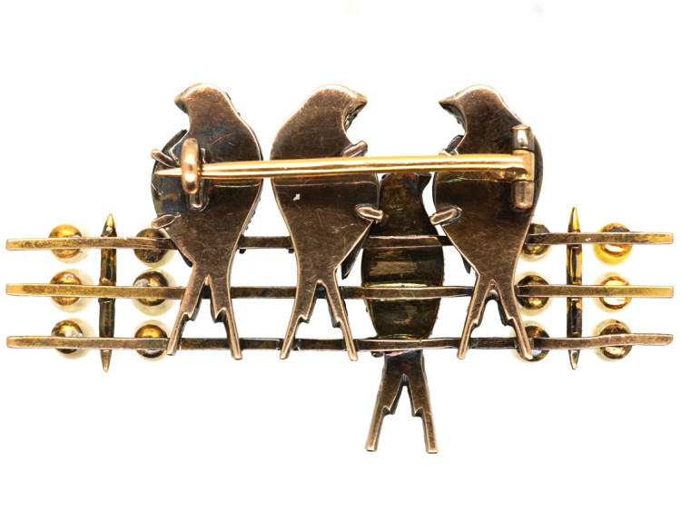 French 18ct Gold Diamond & Ruby Swallows Brooch