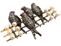 French 18ct Gold Diamond & Ruby Swallows Brooch