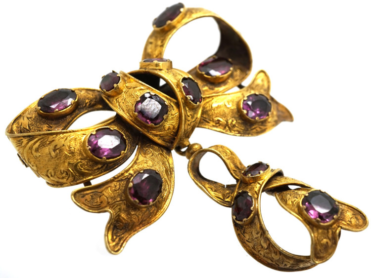 Victorian 15ct Gold & Almandine Garnet Bow Brooch