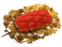 Georgian 18ct Gold & Pineapple Cut Coral Brooch