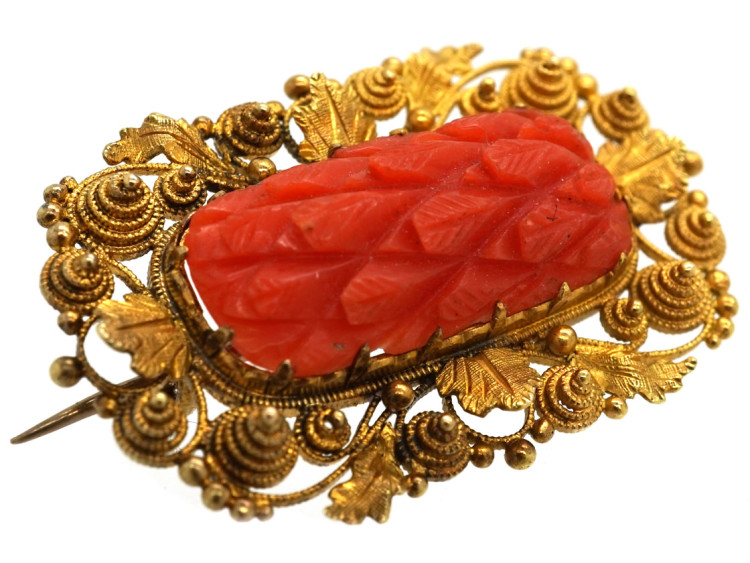 Georgian 18ct Gold & Pineapple Cut Coral Brooch