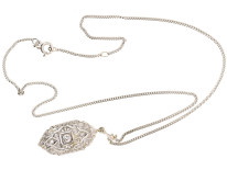 Art Deco 14ct White Gold & Diamond Pendant on 14ct White Gold Chain