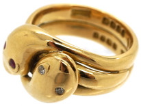 Victorian 18ct Gold Double Snake Ring Set With Rubies & Diamonds