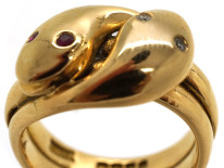 Victorian 18ct Gold Double Snake Ring Set With Rubies & Diamonds