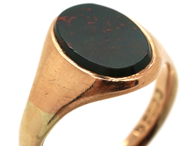 9ct Gold & Oval Bloodstone Signet Ring