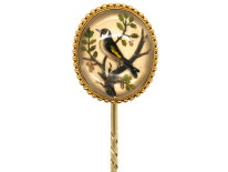 Victorian Reverse Painted & Carved Rock Crystal Tie Pin of a Goldfinch By Pradier