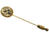 Victorian Reverse Painted & Carved Rock Crystal Tie Pin of a Goldfinch By Pradier