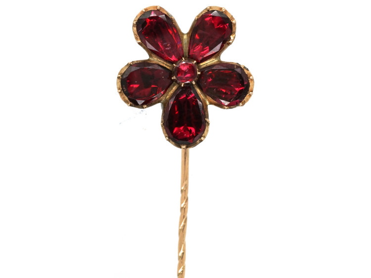 Georgian 9ct Gold & Flat Cut Garnet Pansy Tie Pin