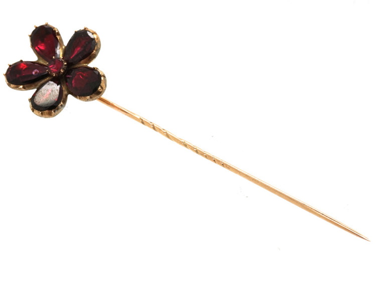 Georgian 9ct Gold & Flat Cut Garnet Pansy Tie Pin