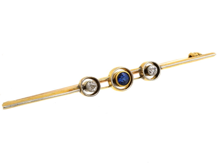 15ct Gold & Platinum, Art Deco Sapphire & Diamond Brooch