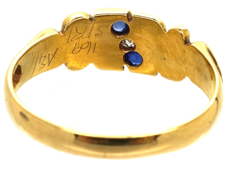 Edwardian 18ct Gold, Sapphire & Diamond Diagonal Crossover Design Ring