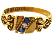 Edwardian 18ct Gold, Sapphire & Diamond Diagonal Crossover Design Ring