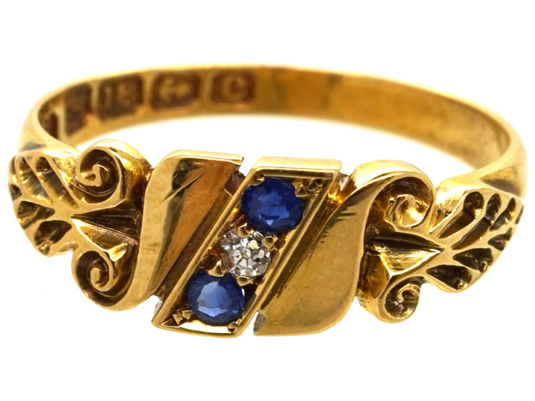 Edwardian 18ct Gold, Sapphire & Diamond Diagonal Crossover Design Ring