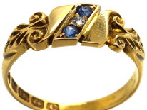 Edwardian 18ct Gold, Sapphire & Diamond Diagonal Crossover Design Ring
