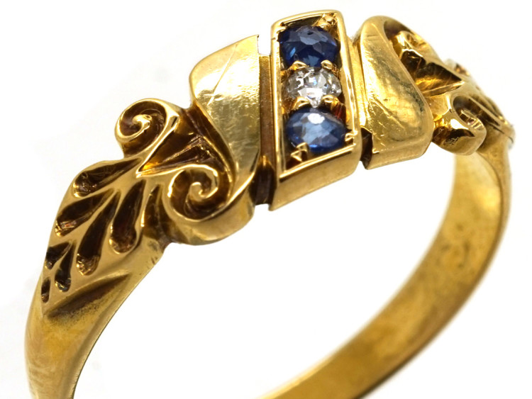 Edwardian 18ct Gold, Sapphire & Diamond Diagonal Crossover Design Ring