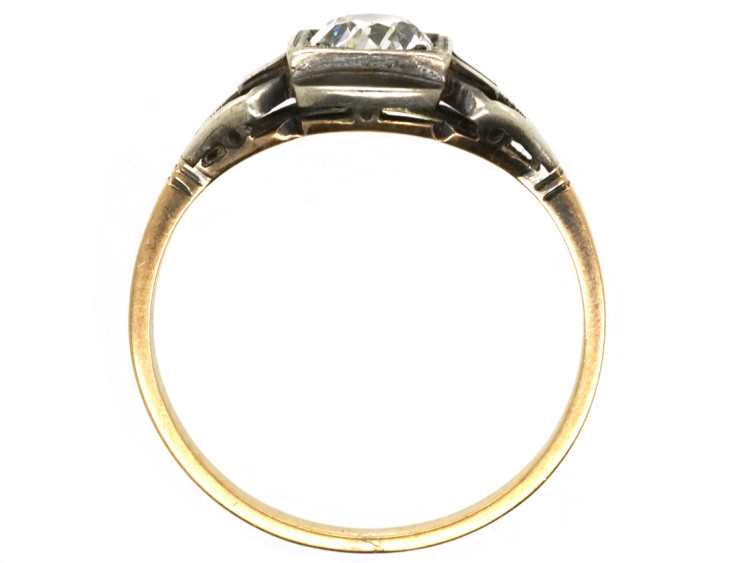 Art Deco 14ct White & Yellow Gold, Diamond Ring With Ornate Shoulders