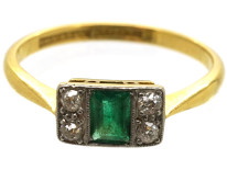 Art Deco 18ct Gold, Platinum, Emerald & Diamond Ring