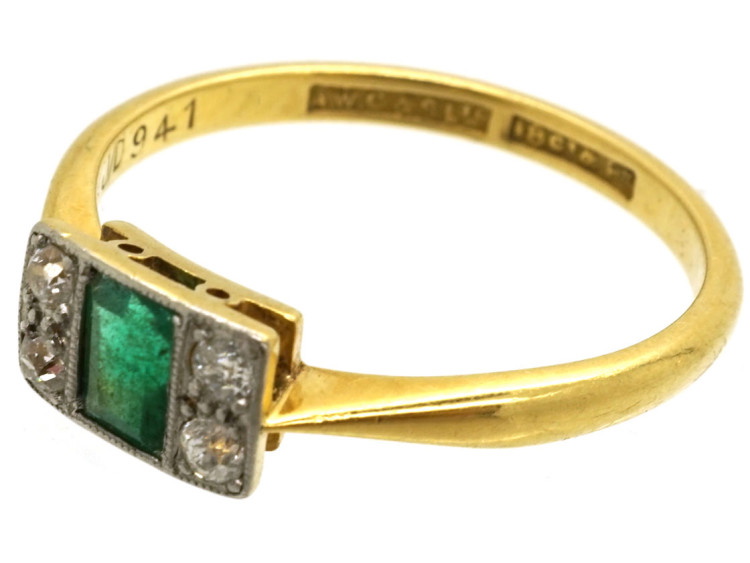 Art Deco 18ct Gold, Platinum, Emerald & Diamond Ring