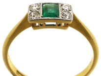 Art Deco 18ct Gold, Platinum, Emerald & Diamond Ring