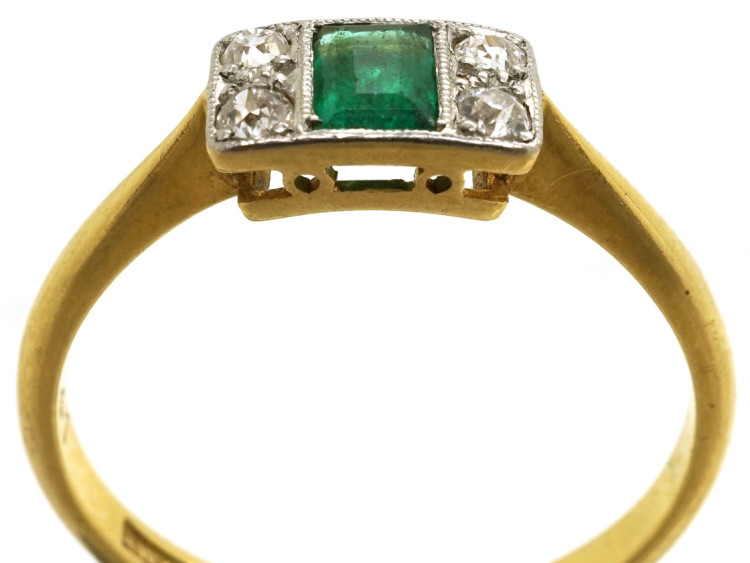 Art Deco 18ct Gold, Platinum, Emerald & Diamond Ring