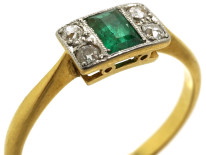 Art Deco 18ct Gold, Platinum, Emerald & Diamond Ring