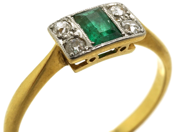 Art Deco 18ct Gold, Platinum, Emerald & Diamond Ring