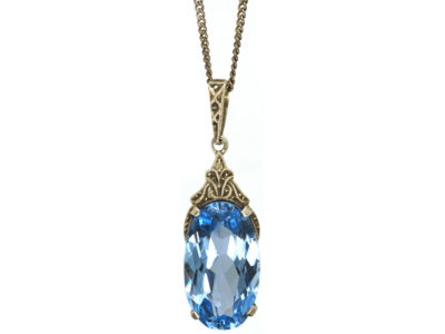 Art Deco Synthetic Blue Spinel Pendant on Silver Chain