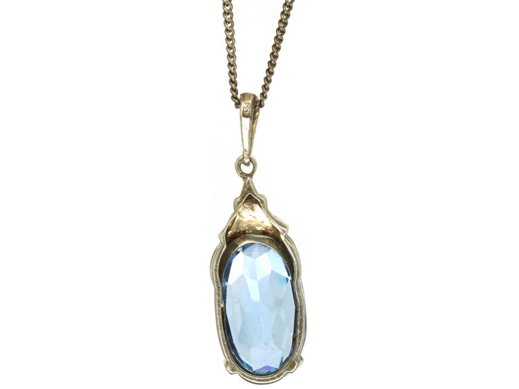 Art Deco Synthetic Blue Spinel Pendant on Silver Chain