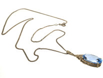 Art Deco Synthetic Blue Spinel Pendant on Silver Chain