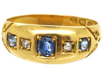 Edwardian 18ct Gold Five Stone Sapphire & Diamond Ring