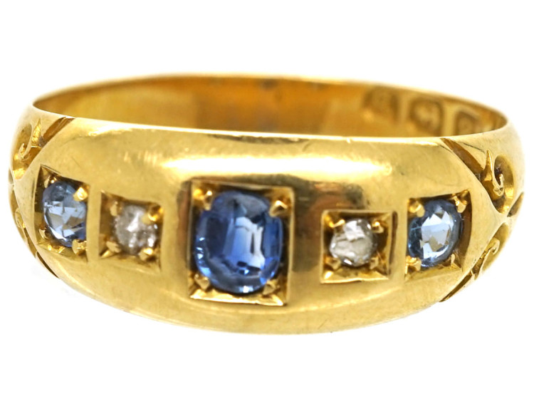 Edwardian 18ct Gold Five Stone Sapphire & Diamond Ring