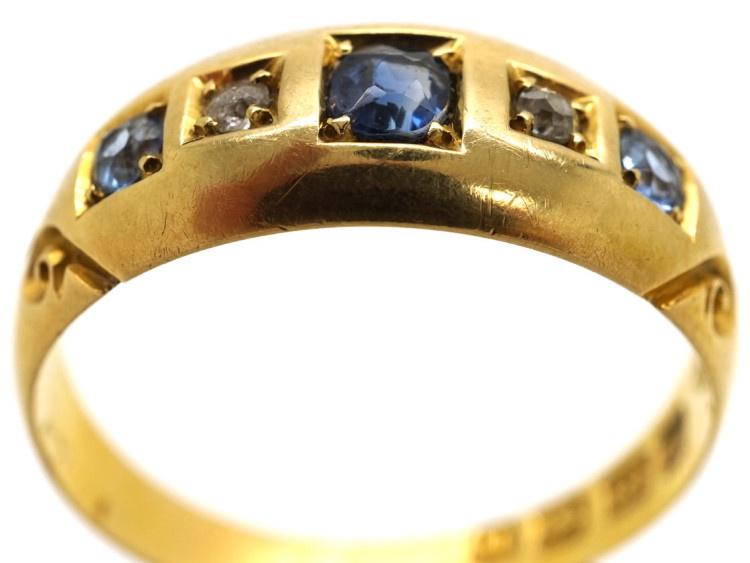Edwardian 18ct Gold Five Stone Sapphire & Diamond Ring