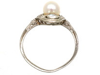 Art Deco Platinum, Natural Pearl & Diamond Ring