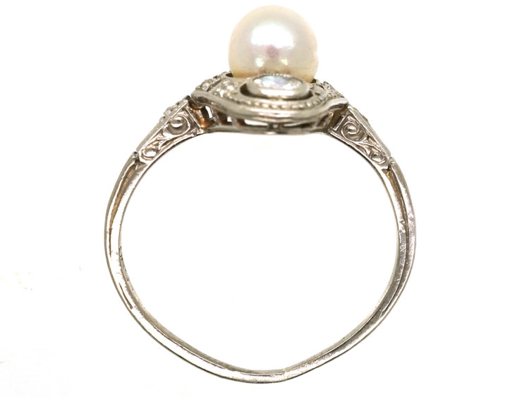 Art Deco Platinum, Natural Pearl & Diamond Ring