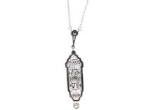 Art Deco 18ct White Gold & Diamond Pendant on Chain