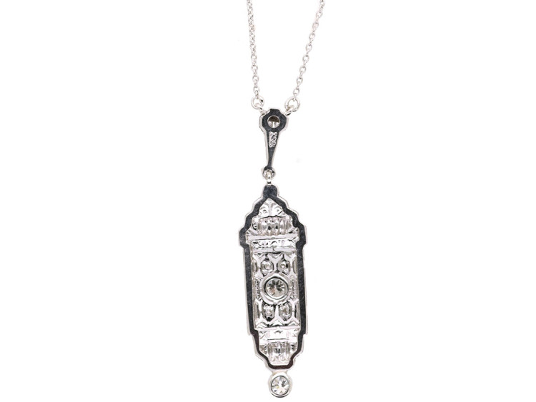 Art Deco 18ct White Gold & Diamond Pendant on Chain