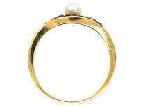 Art Deco 18ct Gold, Platinum, Ruby, Diamond, & Pearl Eye Ring