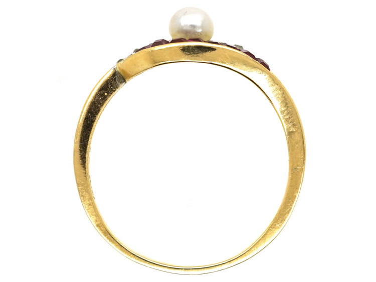 Art Deco 18ct Gold, Platinum, Ruby, Diamond, & Pearl Eye Ring