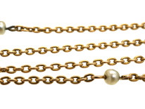 Edwardian 15ct Gold Chain Interspersed With Natural Pearls
