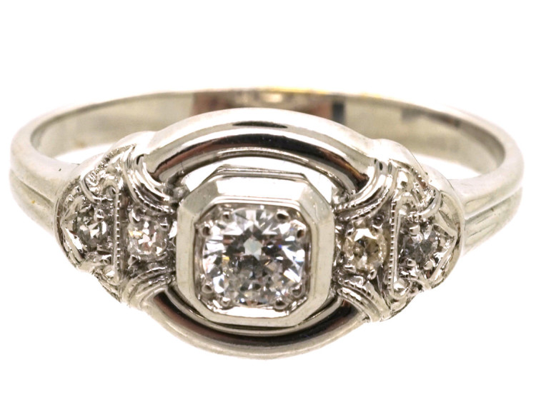 Art Deco 14ct White Gold & Diamond Ring