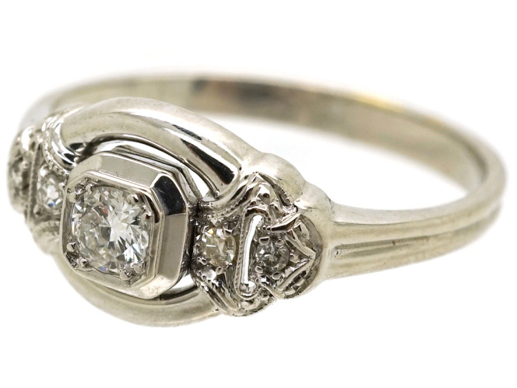 Art Deco 14ct White Gold & Diamond Ring
